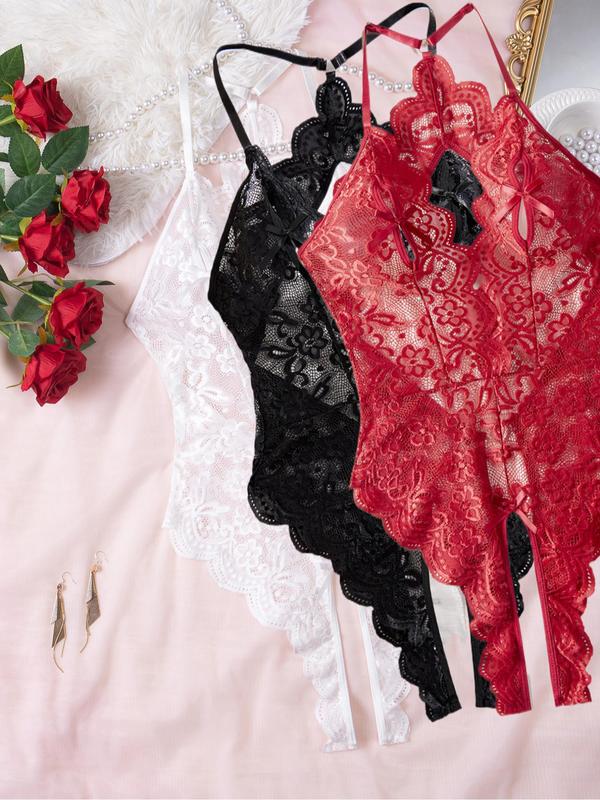 Women's Contrast Lace Bow Decor Lingerie Three-Piece Set, Sexy Comfy Breathable Backless Lingerie Set for Daily Wear, Women's Lingerie & Underwear for All Seasons