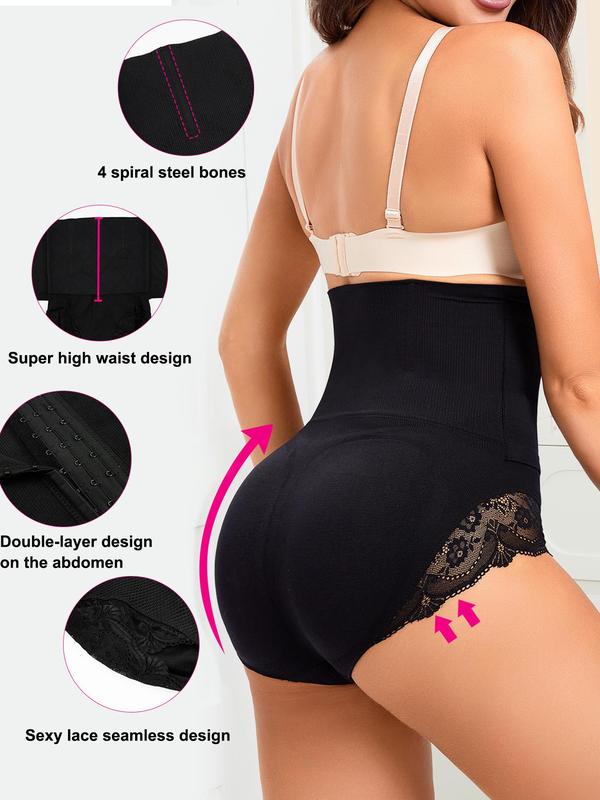 Women's High Waist Contrast Lace Shapewear Panty, Adjustable Hook & Eye Tummy Control Butt Lifting Shaper, Ladies Shapewear Bottom for All Seasons