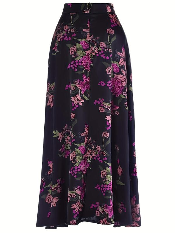 Women's Floral Print A Line Skirt, Elegant Fashion Casual Long Skirt for Daily Outdoor Wear, Ladies Bottoms for All Seasons