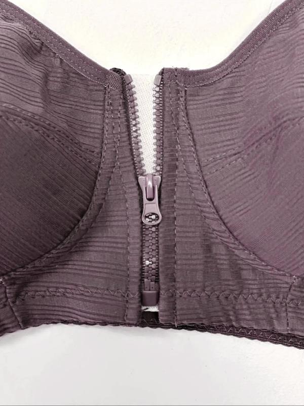 Women's Solid Zipper Front Bra, Breathable Comfortable Wireless Bra, Lingerie for All Seasons