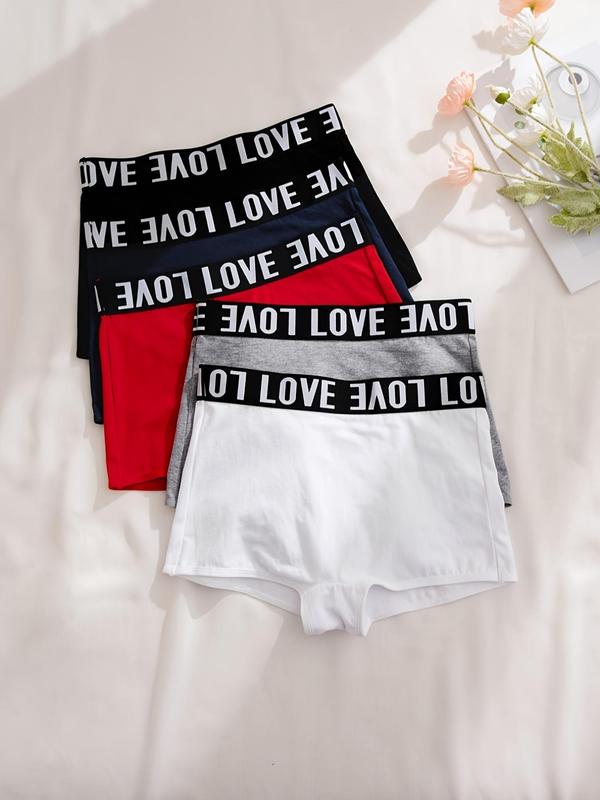 LGBTQ+ Women's Contrast Letter Tape Boxer Briefs, Casual Soft Comfortable Panties for Daily Wear, Comfort Womenswear for Lady, Women Summer Boxer Briefs, Underwear for Women