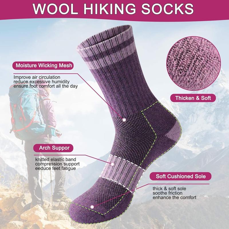 Thermal Boot Socks for Women,5 Pairs Warm Merino  Socks Hiking Socks Thick Crew Cushion Socks