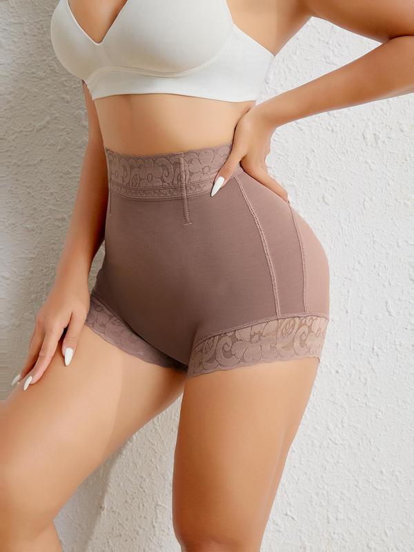 Women's Plain Contrast Lace High Waist Boyshorts, Casual Comfy Breathable Seamless High Rise Panty for Daily Wear, Ladies Underwear for All Seasons, Fall Clothes