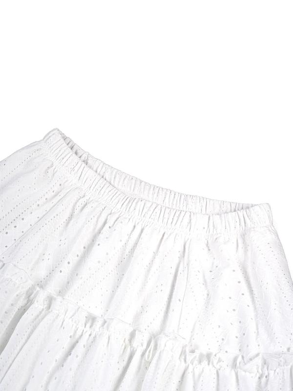 Womenswear Frill Ruffle Hem Hollow Out A Line Vintage Skirt, Girly Clothes, Comfort Elastic Waist Long Skirt, Back To School Clothes, Minimalist Summer Outfits, Ladies Summer Clothes, Birthday Gifts