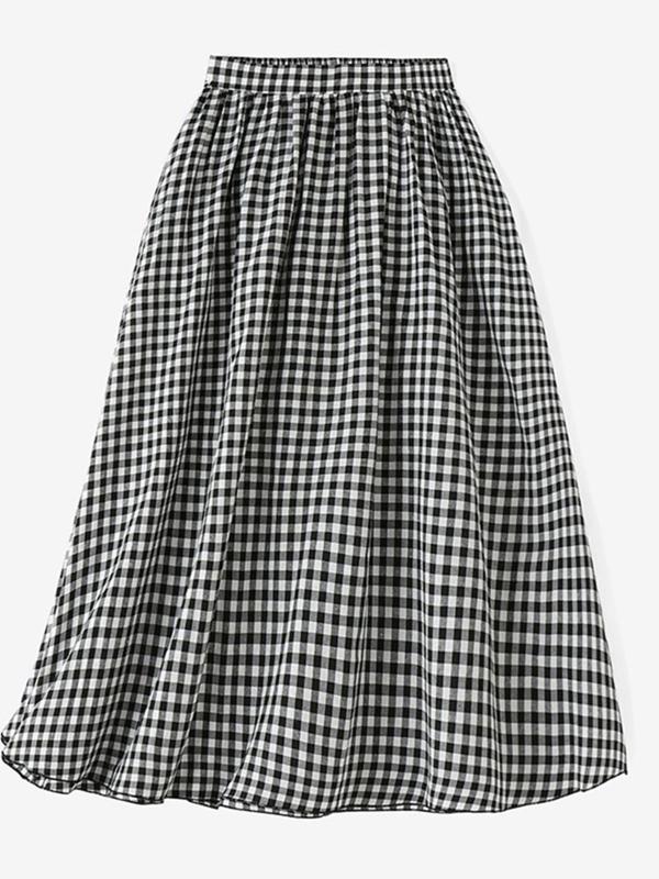 Women's Plaid Print Pocket Elastic Waist A Line Skirt, Casual Fashion High Waist Midi Skirt for Daily Wear, Ladies Bottoms for All Seasons