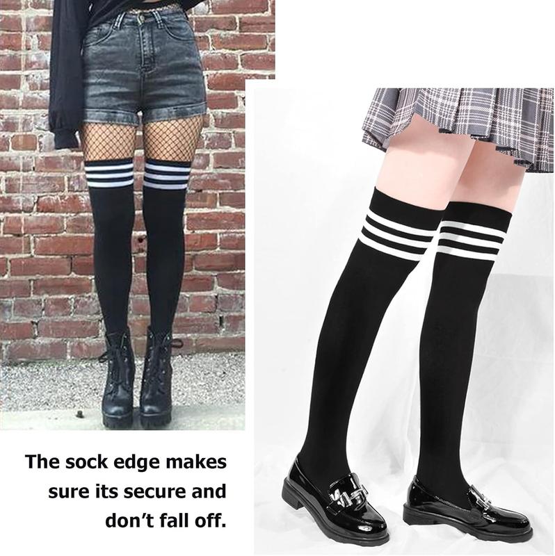 3 Pairs Thigh High Socks for Women Long Thigh High Stockings Striped Over  High Socks for Girls Women Leg Warmer