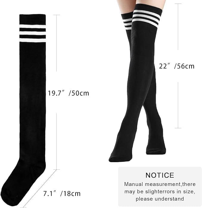 3 Pairs Thigh High Socks for Women Long Thigh High Stockings Striped Over  High Socks for Girls Women Leg Warmer