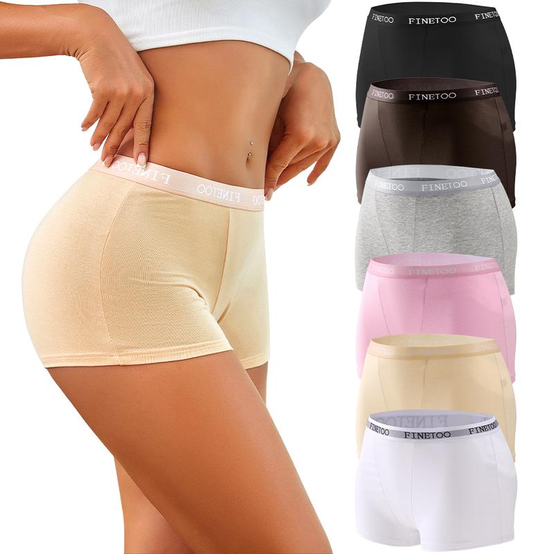 FINETOO 6Pcs  Women's  Underwear Cotton Boxer Shorts Soft Underpants Ladies Stretch Panties Solid Color Cute Women's Panties 6 Pack  Womenswear