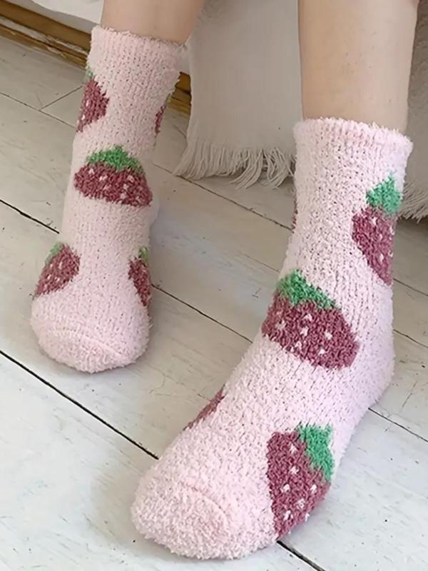 Women's Cute Cartoon Pattern Fuzzy Socks, 5 Pairs Warm Comfy Mid-calf Socks for Fall & Winter, Women's Socks for Daily Wear