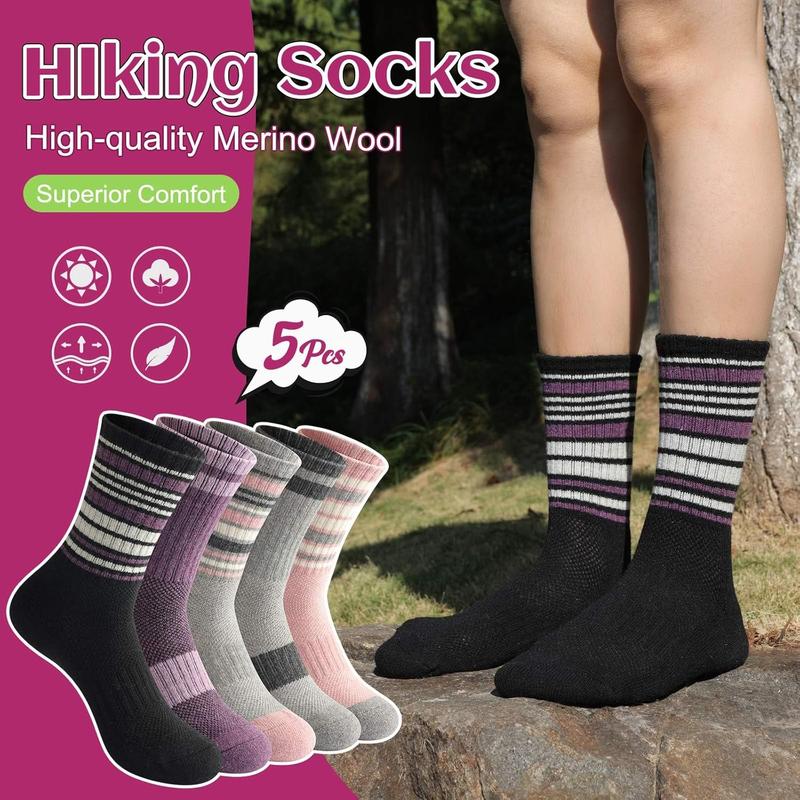 Thermal Boot Socks for Women,5 Pairs Warm Merino  Socks Hiking Socks Thick Crew Cushion Socks