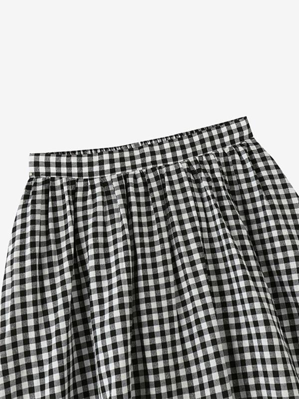 Women's Plaid Print Pocket Elastic Waist A Line Skirt, Casual Fashion High Waist Midi Skirt for Daily Wear, Ladies Bottoms for All Seasons