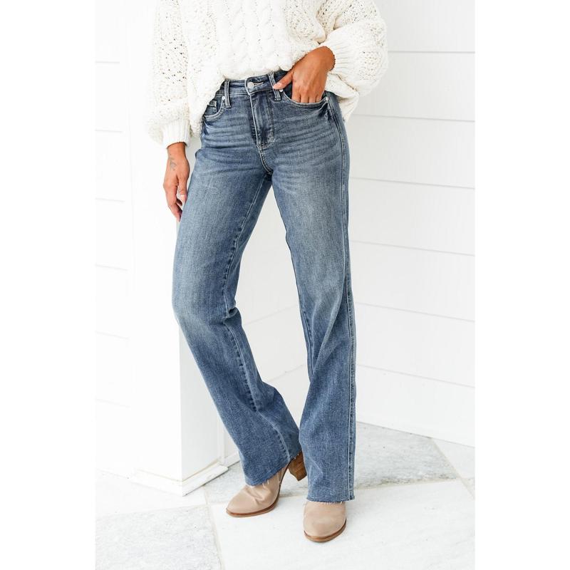 Judy Blue Take the Chance Mid Rise Medium Wash Tummy Control Vintage Straight Leg Jeans