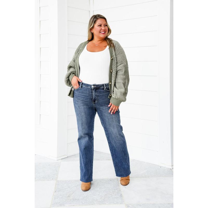 Judy Blue Take the Chance Mid Rise Medium Wash Tummy Control Vintage Straight Leg Jeans