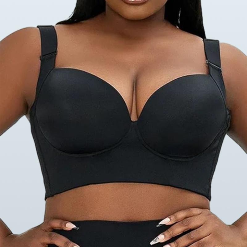 Women's seamless bra, push-up bra with underwire, full cup bra, plus size women's bra, push-up bra with side chest protection and no sagging, breathable, black