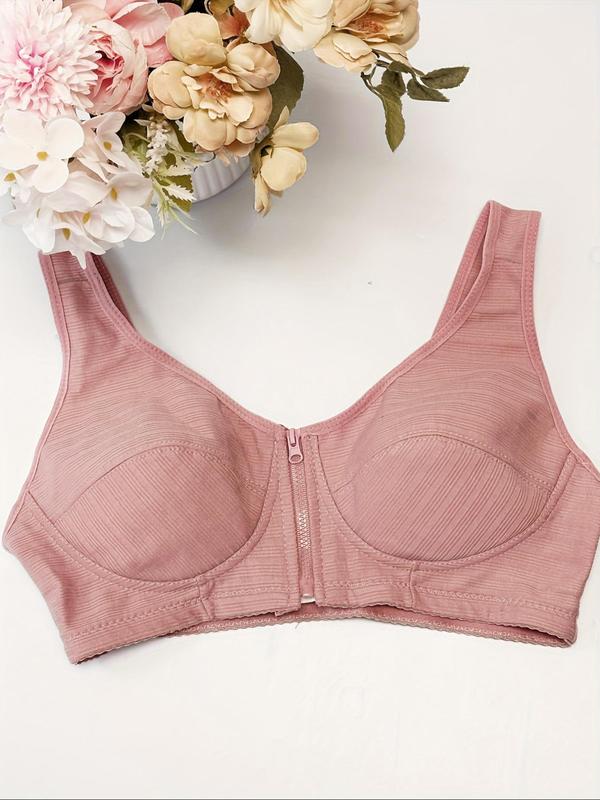 Women's Solid Zipper Front Bra, Breathable Comfortable Wireless Bra, Lingerie for All Seasons