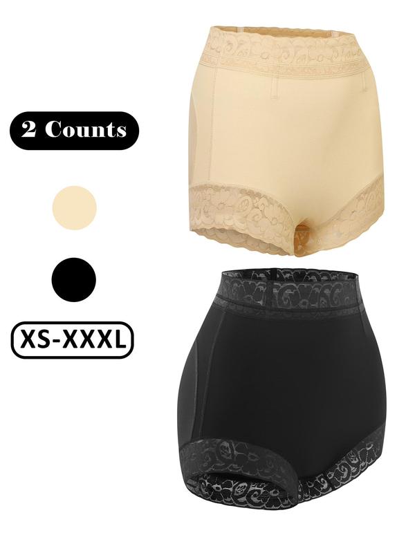 Women's Plain Contrast Lace High Waist Boyshorts, Casual Comfy Breathable Seamless High Rise Panty for Daily Wear, Ladies Underwear for All Seasons, Fall Clothes