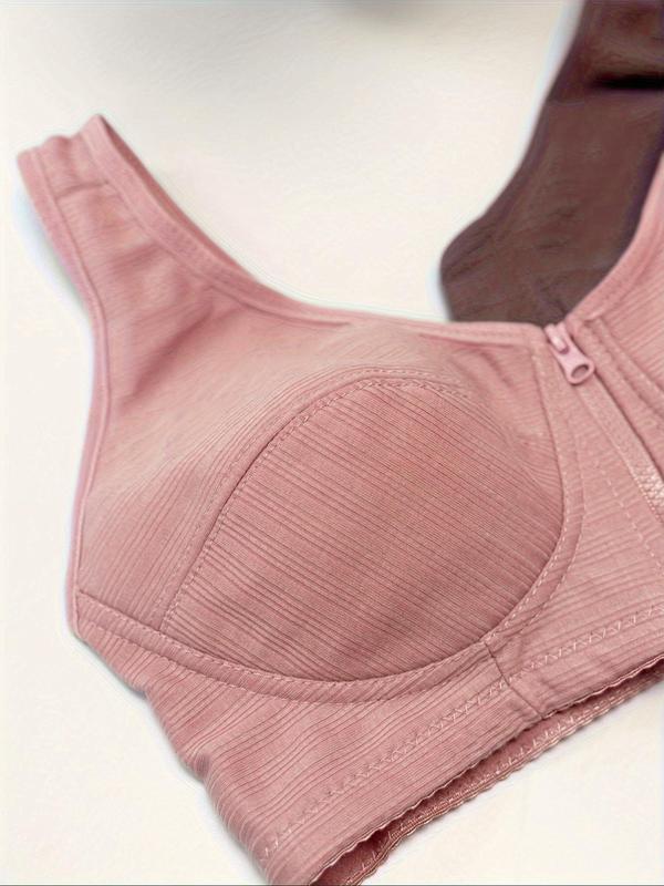 Women's Solid Zipper Front Bra, Breathable Comfortable Wireless Bra, Lingerie for All Seasons