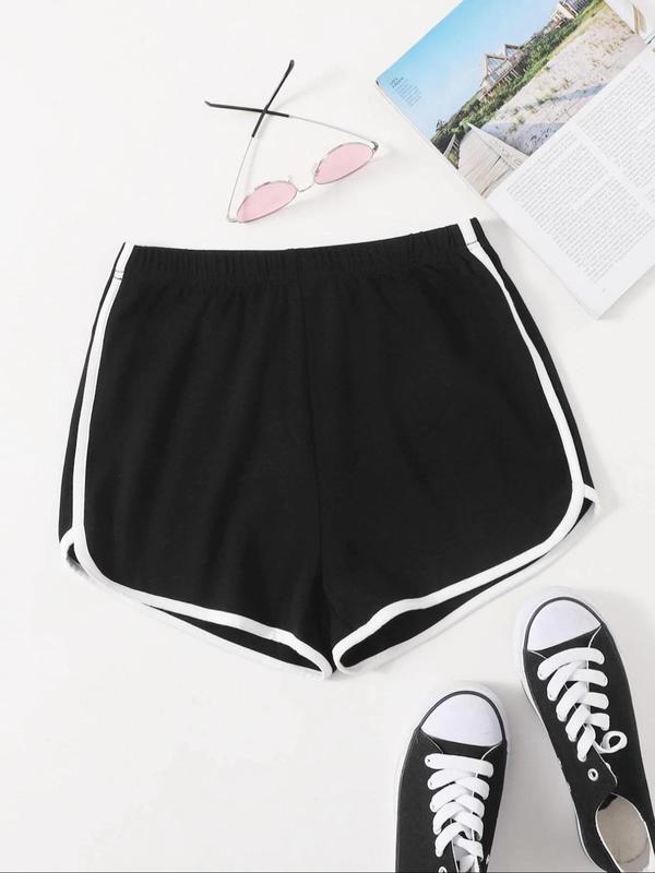 Women's Contrast Binding Elastic Waist Shorts, Casual Colorblock Wide Leg Shorts for Summer, Ladies Bottoms for Daily Wear