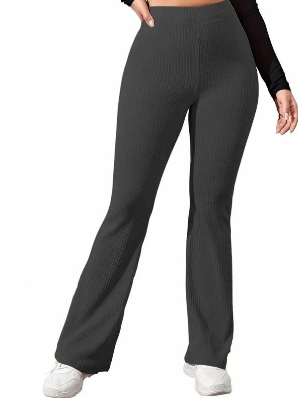 Women's Solid High Waist Flare Leg Pants, Casual Comfy Bell Bottom Trousers for Daily Wear, Ladies Bottoms for All Seasons