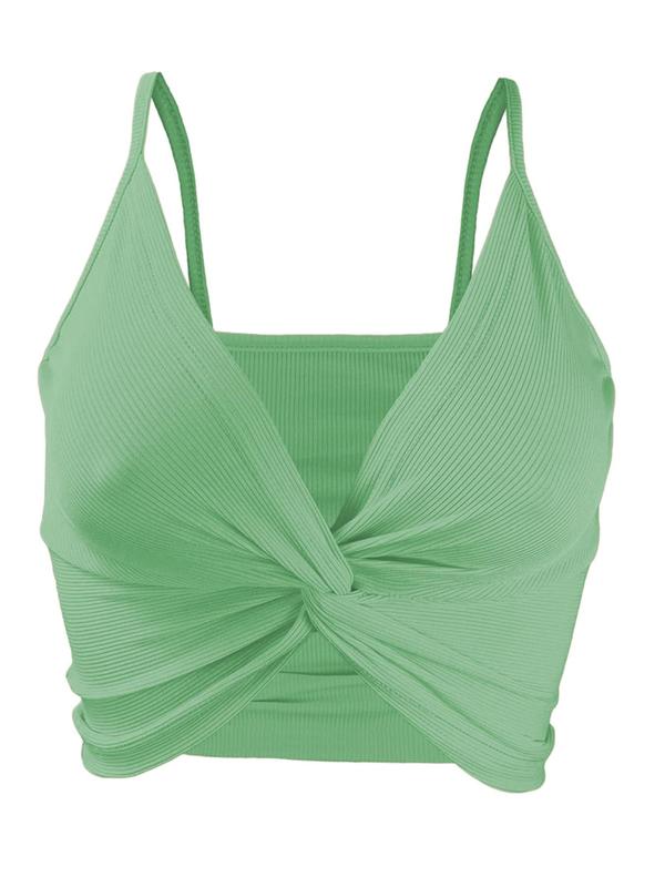 Women's Twist Asymmetrical Crop Cami Top, Solid Spaghetti Strap Top for All Seasons, Ladies Clothes for Daily Wear