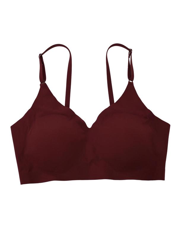 Women's Plain Adjustable Strap Bra, Solid Wireless Bra, Soft Comfy Breathable Seamless Fall Bralette for Women, Lingerie Top Comfy Bralettes for Daily Wear