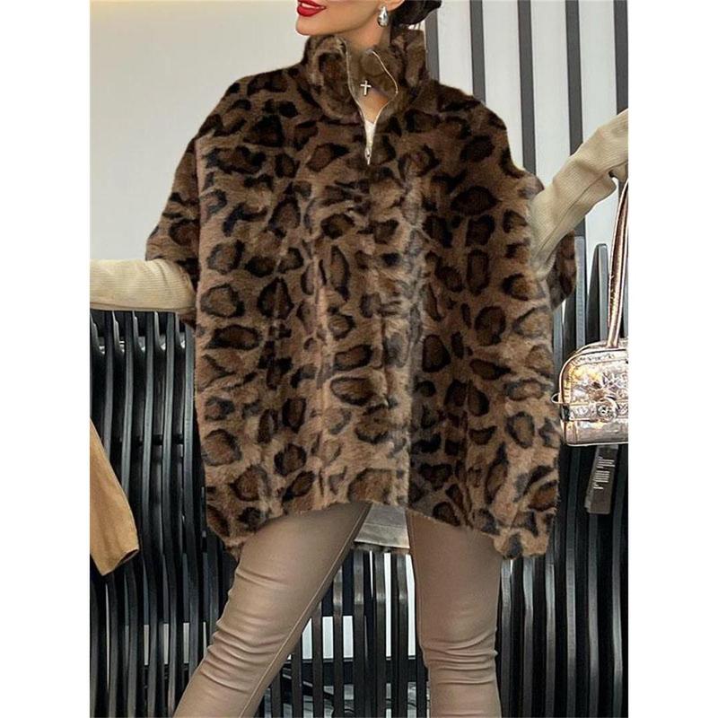 Cape Fashion Leopard Print Imitation Fur Coat Winter New Slim Design Furry Women's Clothing