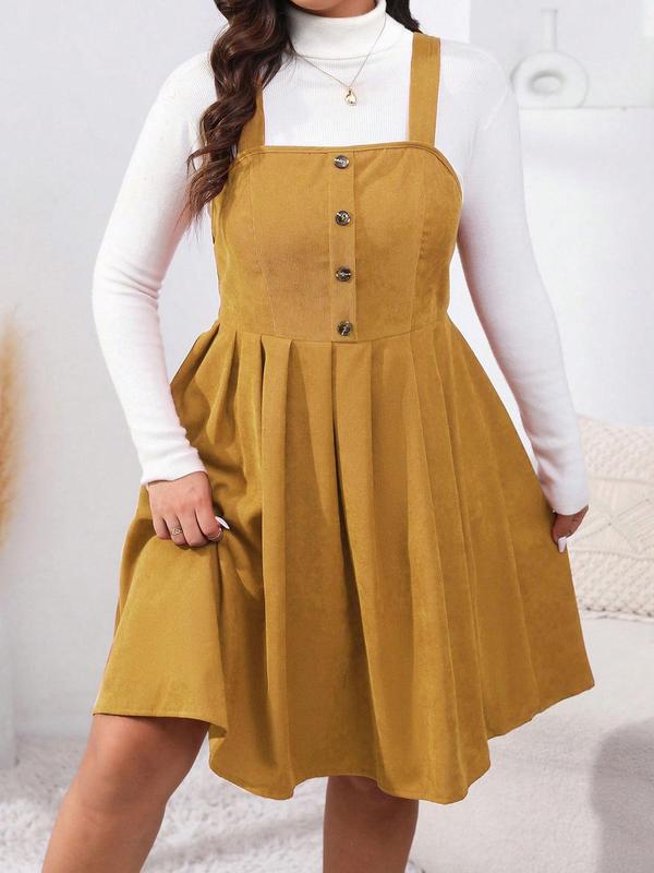  Button Decor Pleated Pinafore A-line Dress, Cute Outfits, Casual Sleeveless Tank Dresses, Overall Dress, Dresses for Women, Women's Clothing, Summer Clothes, Casual Dresses, Black Girl Outfits