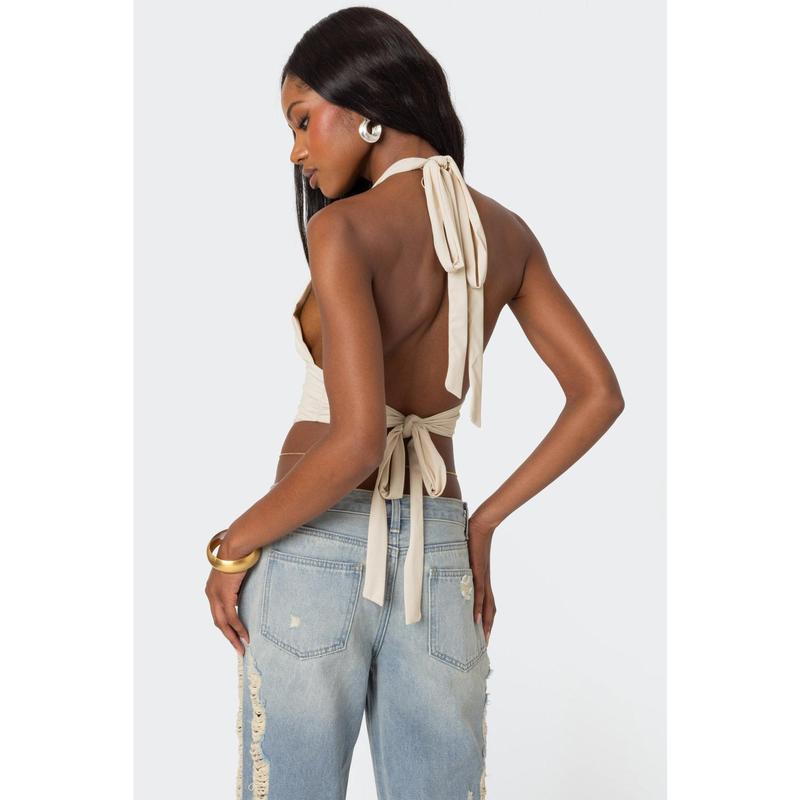 Open Back Triangle Halter Top