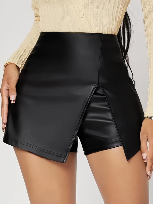 Women's Solid High Waist Split Hem Skinny Shorts, Elegant Fashion Casual Skort for Daily Outdoor Wear, Ladies Bottoms for Summer