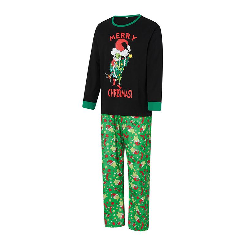 Christmas Pajamas for Family Long Sleeve Cartoon Print Tops + Trousers Set Winter Holiday Sleepwear