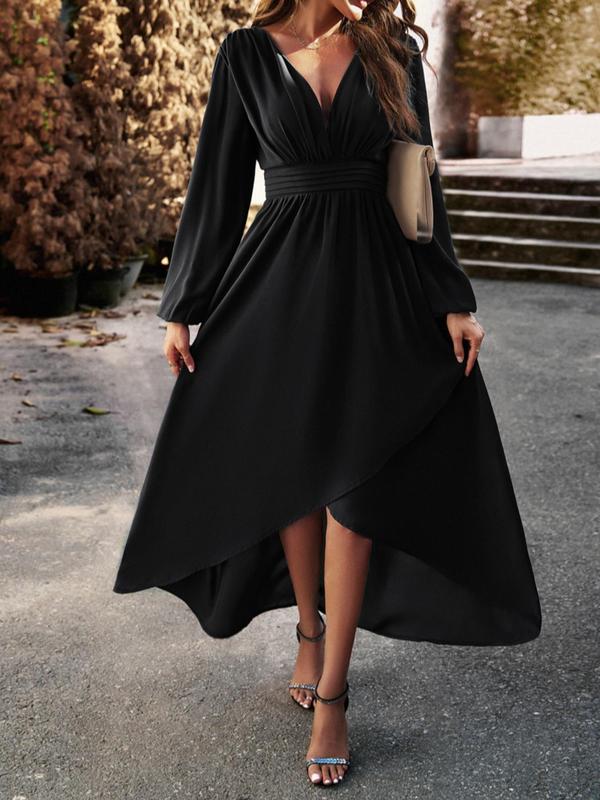 Women's High Low Wrap Vintage A Line Dress, Casual Bishop Sleeve Long Dress, Elegant Wedding Dresses, Birthday Dresses 2024, Dresses for Women, Wedding Guest Dress, Fall Dresses