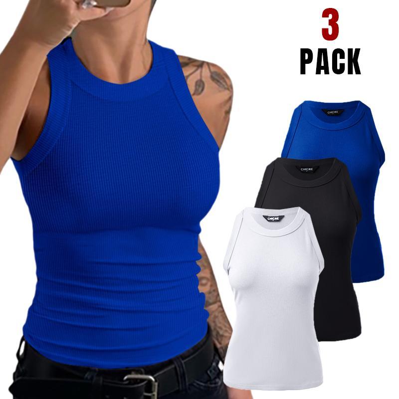 Chicme 3-Piece O-Neck Knit Thick Strap Racerback Tank Tops Without Bra Pads