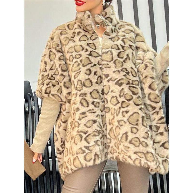 Cape Fashion Leopard Print Imitation Fur Coat Winter New Slim Design Furry Women's Clothing