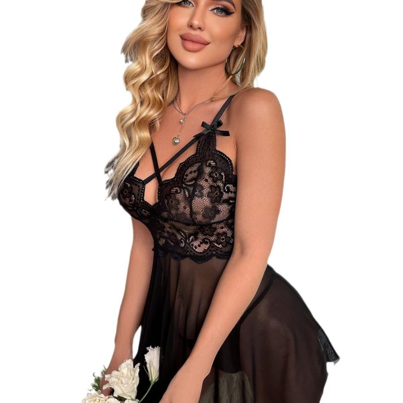 New European and American Style Sexy Underwear Lace Thin Sexy Pajamas Two-Piece Set Slip Nightdress Female Adult