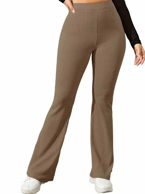 Women's Solid High Waist Flare Leg Pants, Casual Comfy Bell Bottom Trousers for Daily Wear, Ladies Bottoms for All Seasons