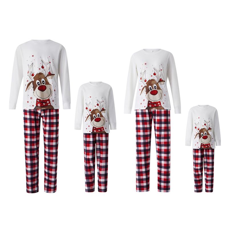 Christmas Family Pajamas Set Xmas Pj's Clothes , Reindeer Pattern Tops+Long Elastic Pants for Dad Mom Kids Sleepwear & Loungewear