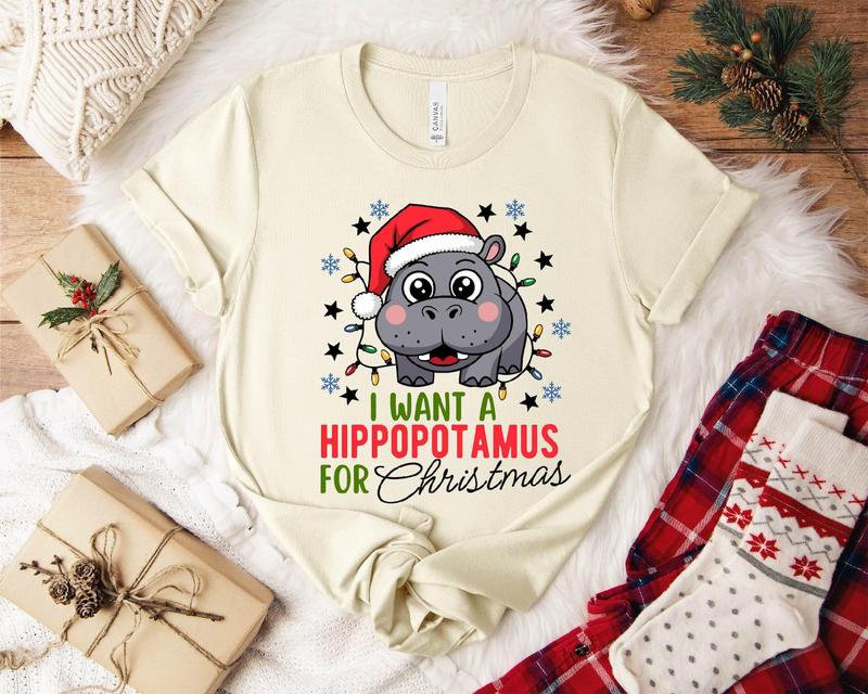 A Hippopotamus For Christmas Shirt, Hippo Christmas Lights Shirt, Fun Family Xmas Party Sweatshirt, Perfect Gift For Hippo Lovers