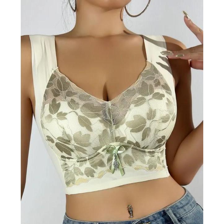 Floral Print Full Coverage Wireless Bra, Sexy Comfy Anti Sagging Push Up Bra, Women's Lingerie & Underwear for fall & winter