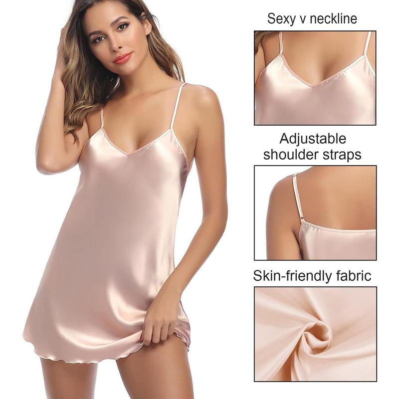 Litherday Women's Satin Nightgown Silk Slip Dress Sleepwear Sexy V Neck Negligee Lingerie Short Nightwear