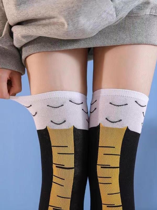 Women's 1 Pair Cute Personalized Chicken Feet Design Over The Knee Socks, Funny Casual Comfy Cartoon Stockings for Daily Wear, Women's Socks for Fall & Winter