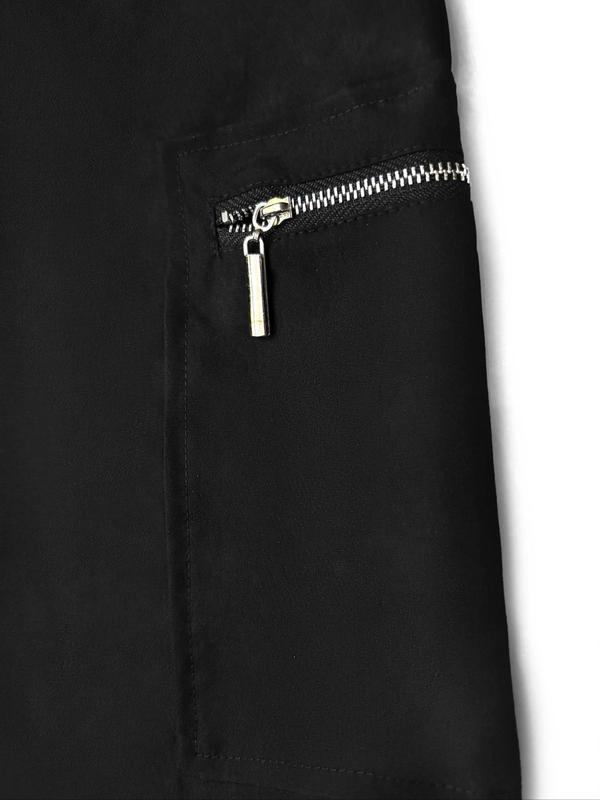 Women's Plain Pocket Zipper Cargo Pants, Casual Street Elastic Waist Trousers for Daily Wear, Ladies Bottoms for All Seasons