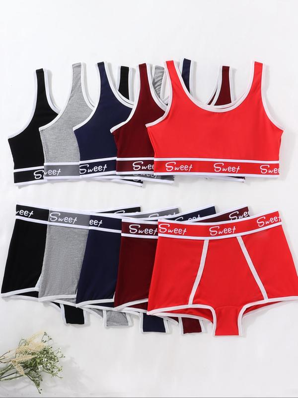 Women's Letter Print Contrast Binding Wireless Bra & Panties Underwear Set, Fall Wear, Casual Breathable Comfortable Underwear Set for Daily Womenswear, Fall Underwear Set Grwm Underwater