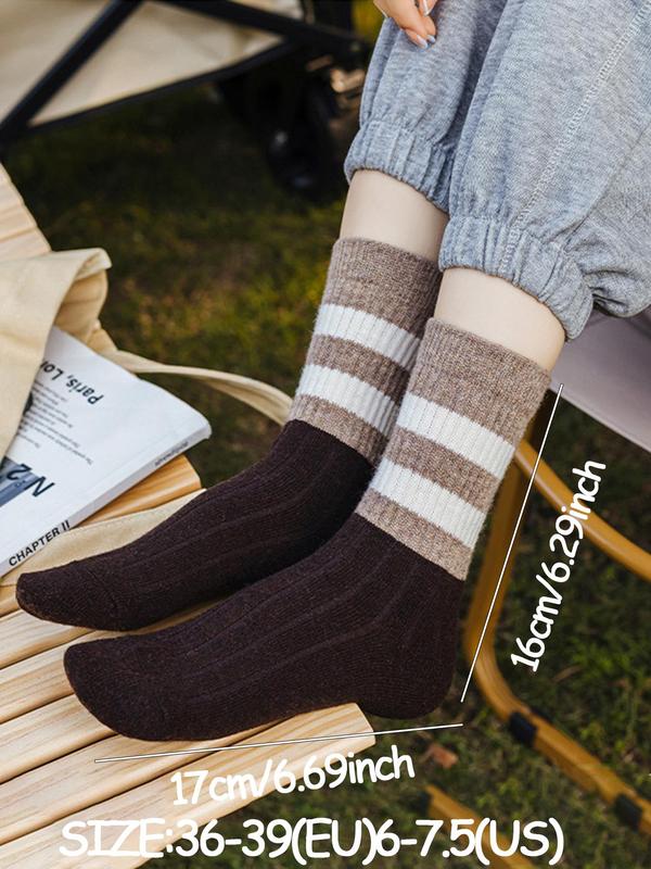 Women's Striped Mid-calf Socks, Casual Comfy Breathable Socks for Daily Wear, Women's Socks for All Seasons