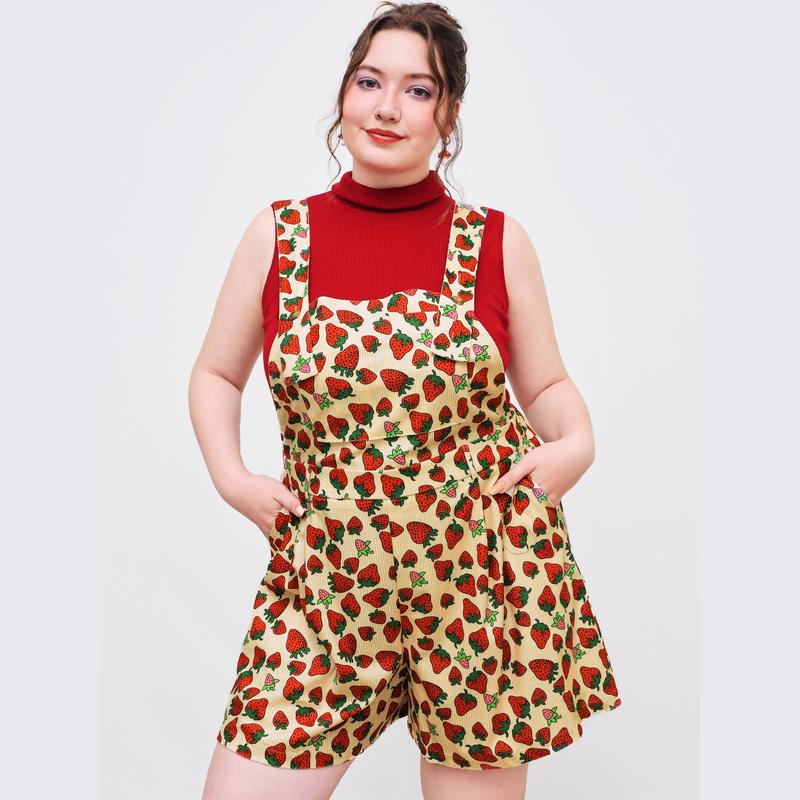 Cider [2 colors, size 2-26] Woven Strawberry Print Wide Leg Jumpsuit