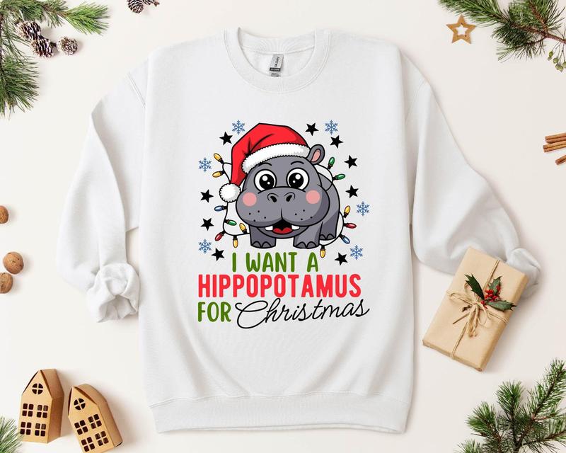 A Hippopotamus For Christmas Shirt, Hippo Christmas Lights Shirt, Fun Family Xmas Party Sweatshirt, Perfect Gift For Hippo Lovers