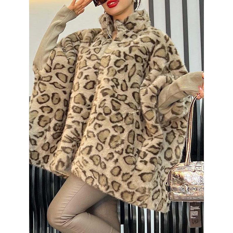 Cape Fashion Leopard Print Imitation Fur Coat Winter New Slim Design Furry Women's Clothing