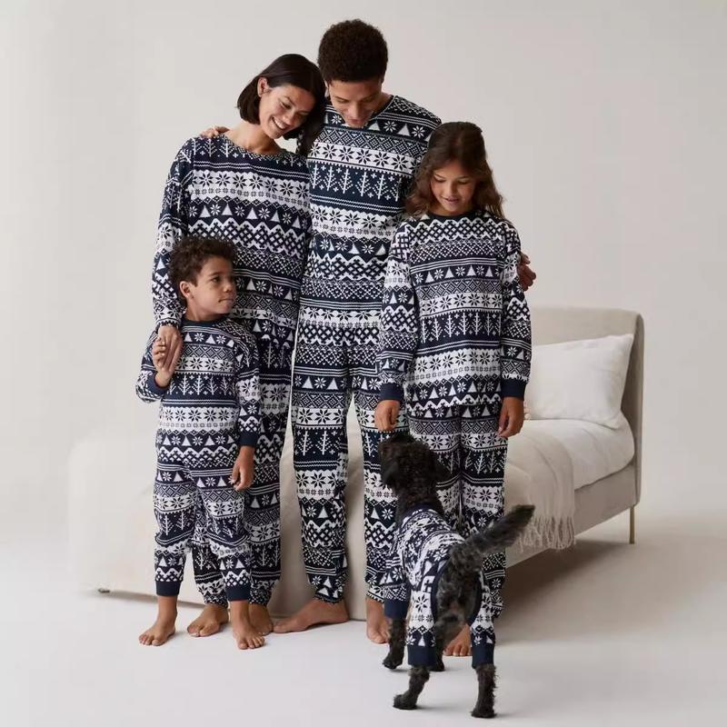 Christmas family home parent-child suit printed pajamas  long sleeve round neck