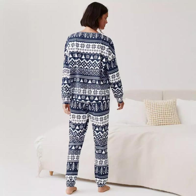 Christmas family home parent-child suit printed pajamas  long sleeve round neck