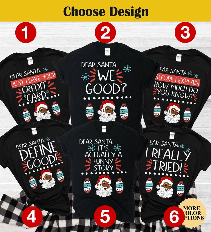 Black Santa Claus Christmas Pajamas, Matching Family Christmas Pajamas, Holiday Pajamas, Christmas PJs Family, Brown Santa Christmas Shirts N3