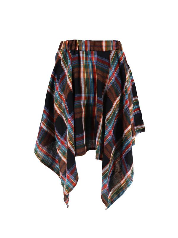  Plaid Print Asymmetrical Hem Skirt, Casual Knee Length Skirt for Fall & Winter, Women's Bottoms for Daily Wear